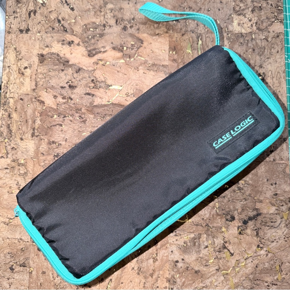 Vintage Case Logic Black Zip Pouch with Teal Trim